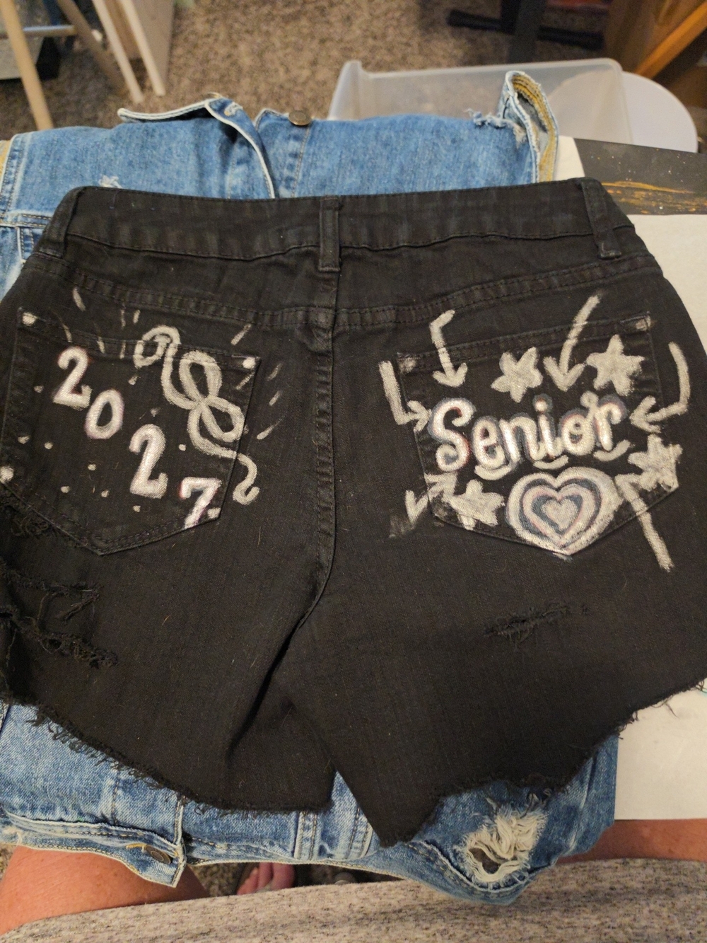 Faded Glory Black Hand-Painted Senior Denim Shorts